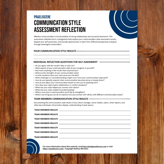 Praeliscere Communication Style Assessment Reflection exercise resource